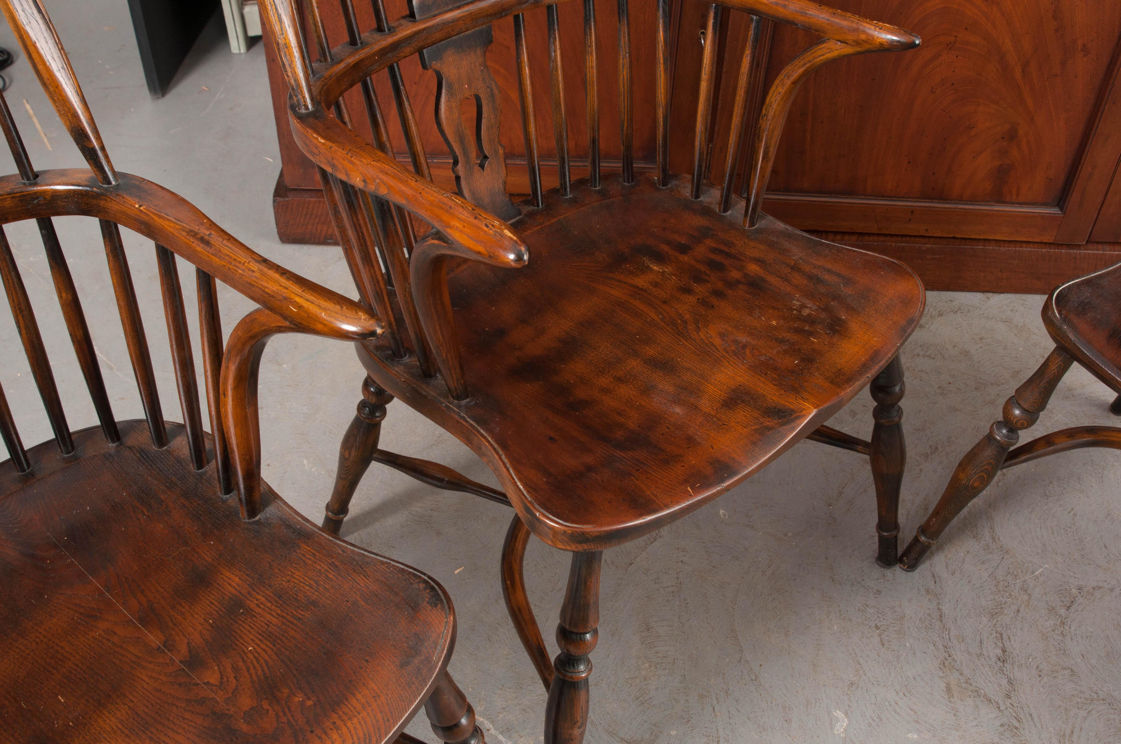 Carved English Style Oak Windsor Chair Set