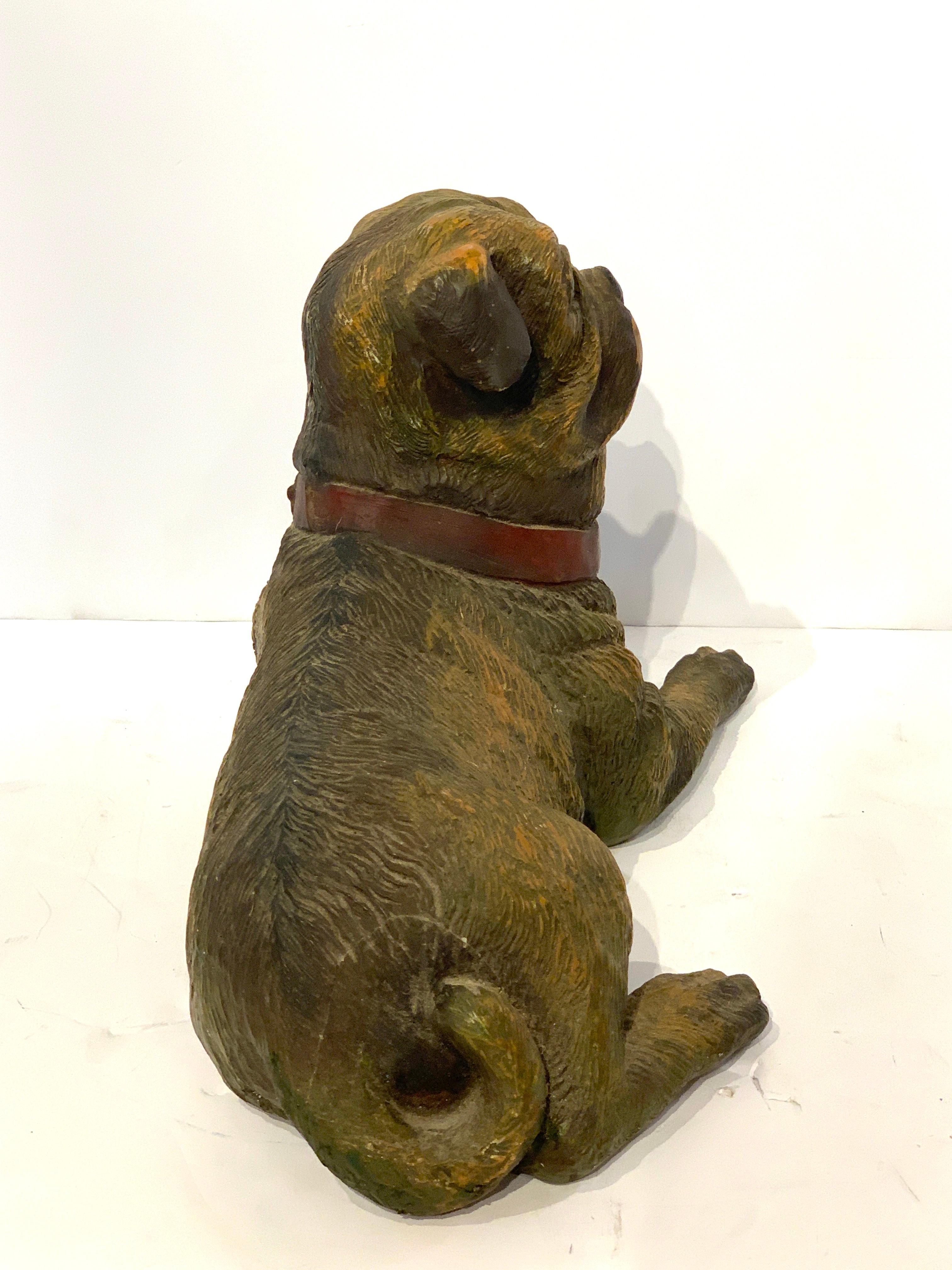 High Victorian English Style Recumbent Pug Dog with Glass Eyes