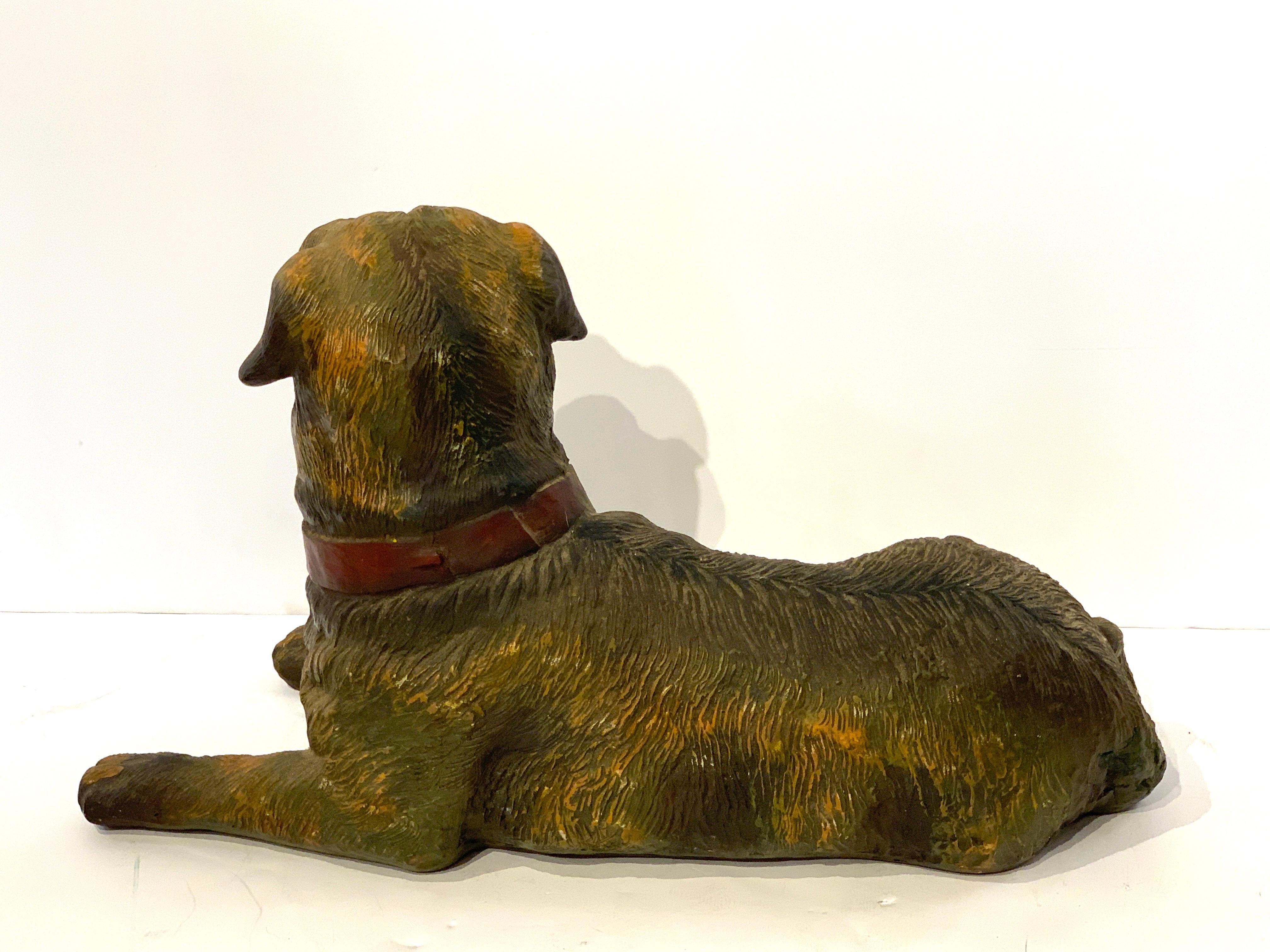 Polychromed English Style Recumbent Pug Dog with Glass Eyes