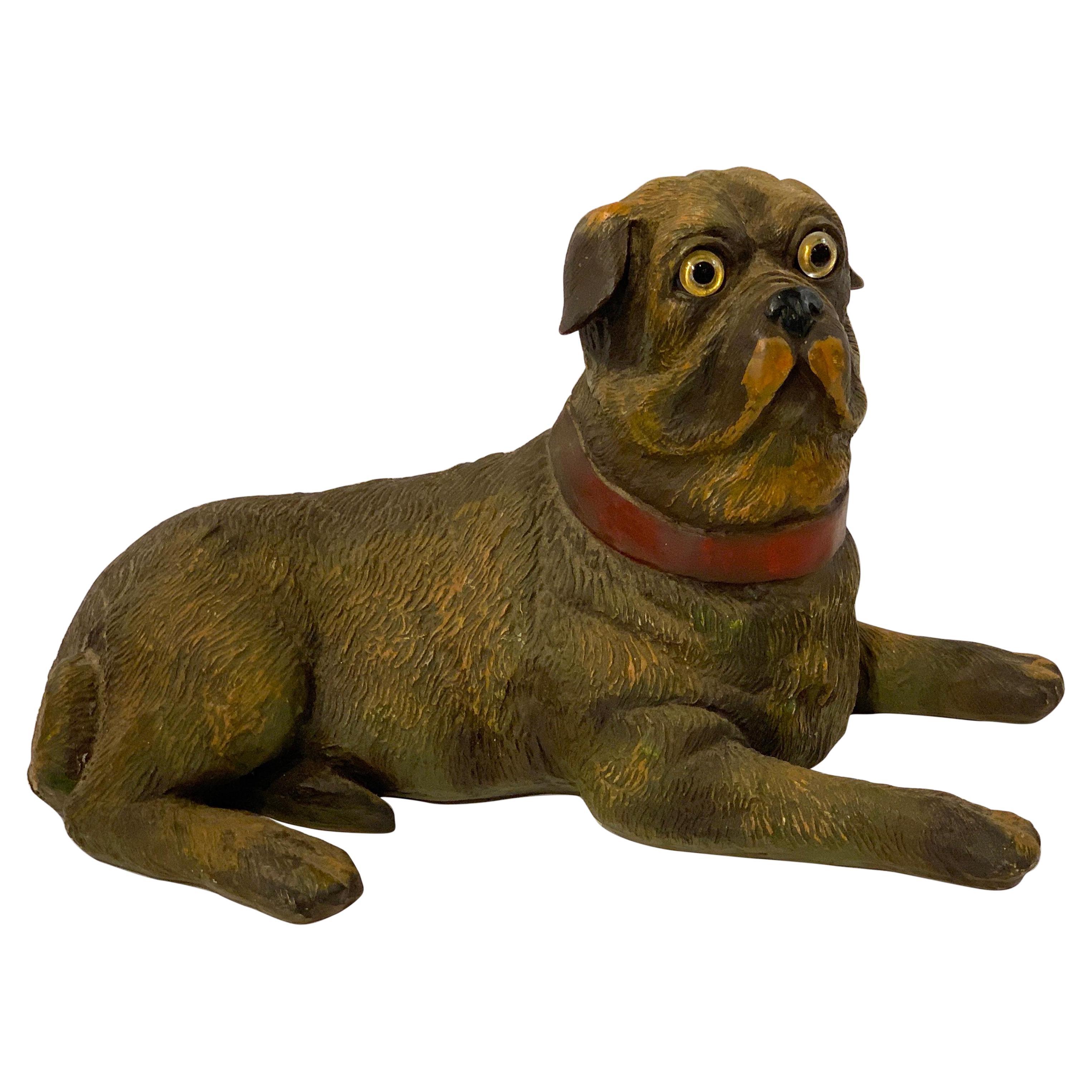 English Style Recumbent Pug Dog with Glass Eyes