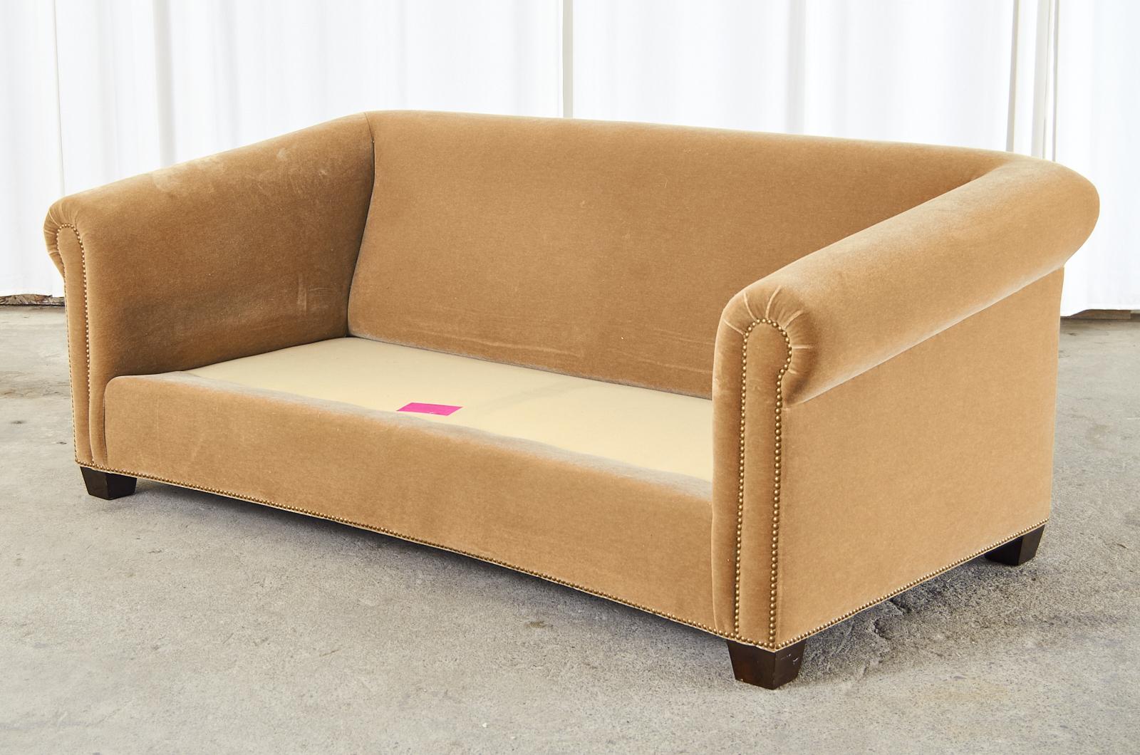 Modern English Style Rolled Arm Camel Mohair Sofa Settee