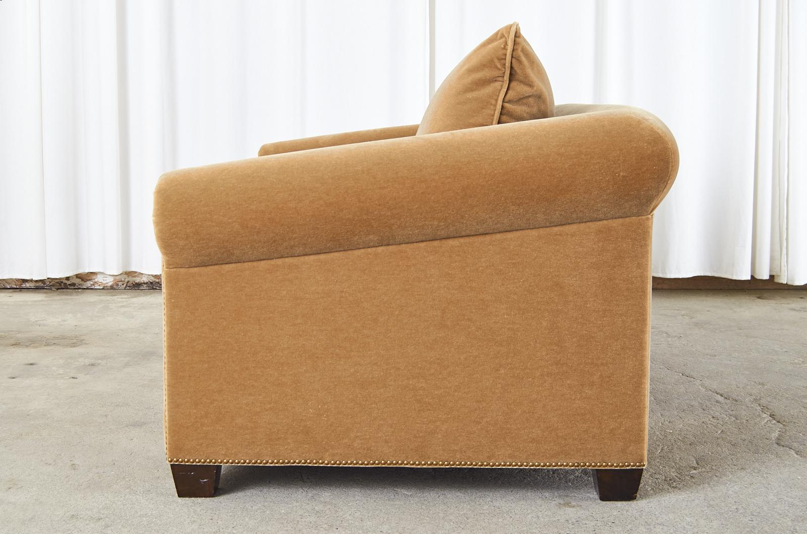 American English Style Rolled Arm Camel Mohair Sofa Settee