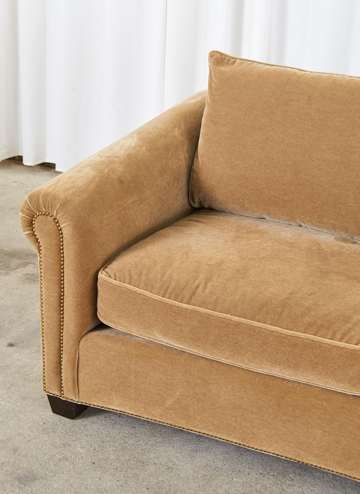 Hand-Crafted English Style Rolled Arm Camel Mohair Sofa Settee