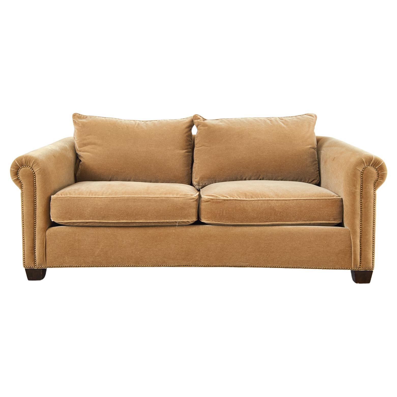 English Style Rolled Arm Camel Mohair Sofa Settee