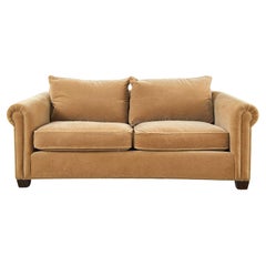 English Style Rolled Arm Camel Mohair Sofa Settee