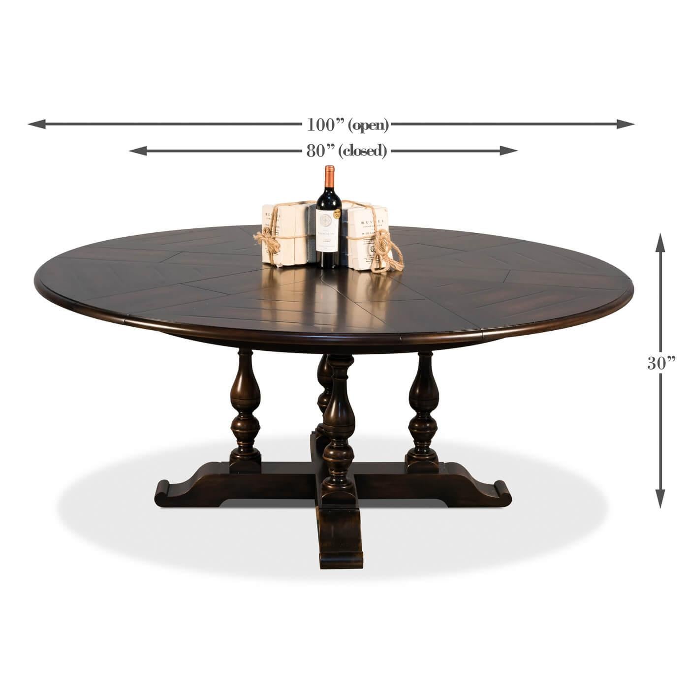 English Style Round Extension Dining Table, Ebony Finish For Sale 1