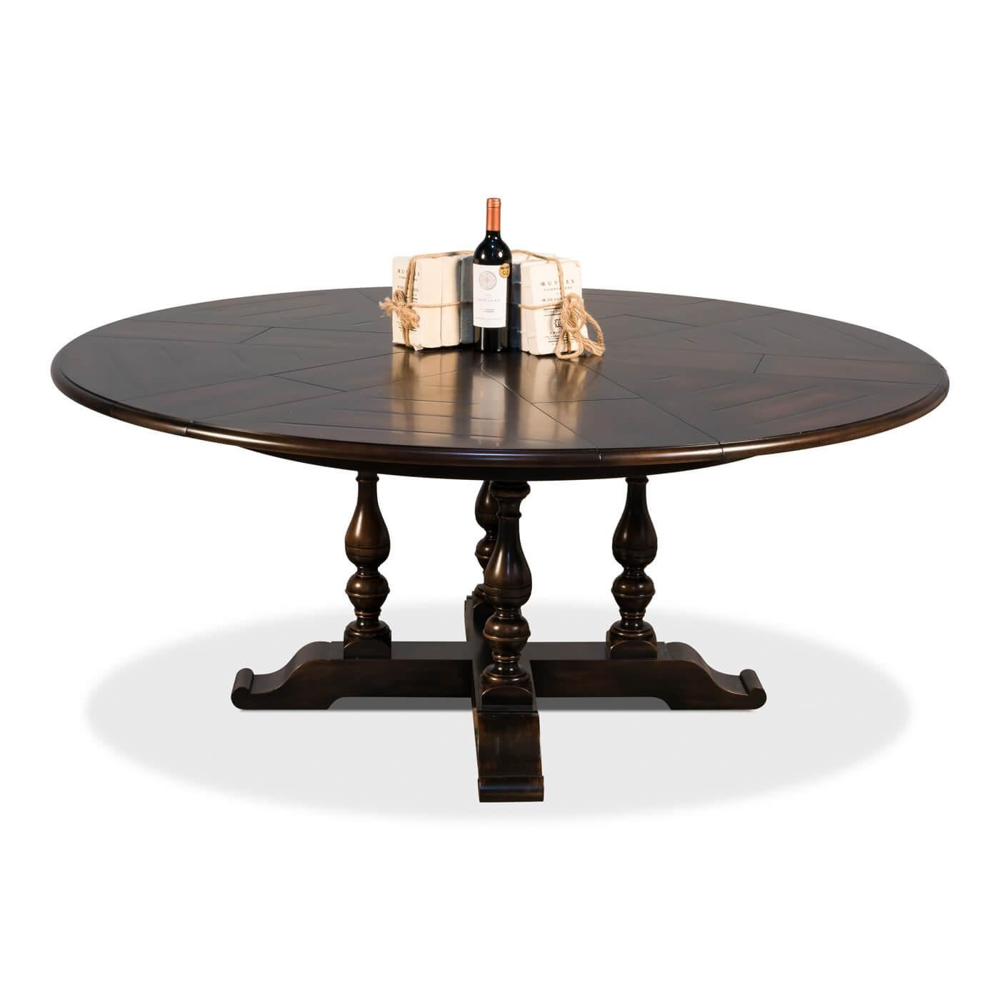English Style Round Extension Dining Table, Ebony Finish In New Condition For Sale In Westwood, NJ