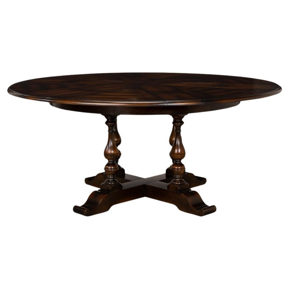 English Style Round Extension Dining Table - Ebony Finish, 70" For Sale