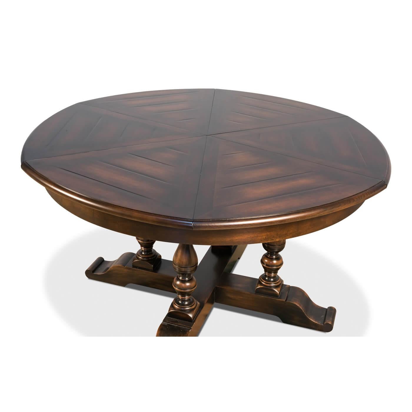 Vietnamese English Style Round Extension Dining Table, Ebony Finish For Sale