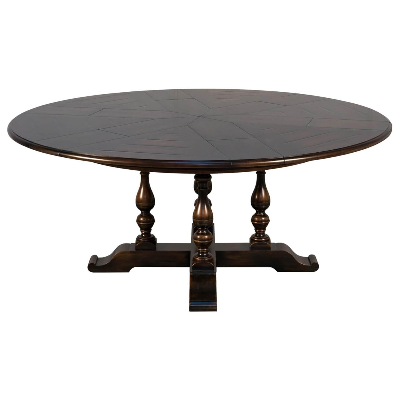 English Style Round Extension Dining Table, Ebony Finish For Sale