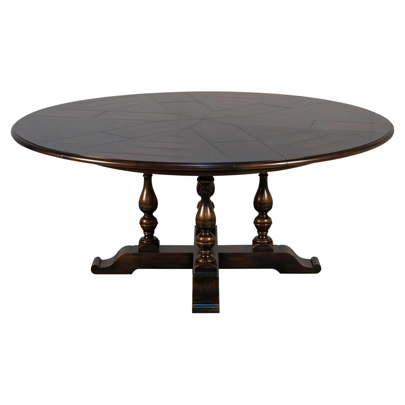 English Style Round Extension Dining Table, Ebony Finish For Sale