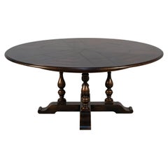 English Style Round Extension Dining Table, Ebony Finish