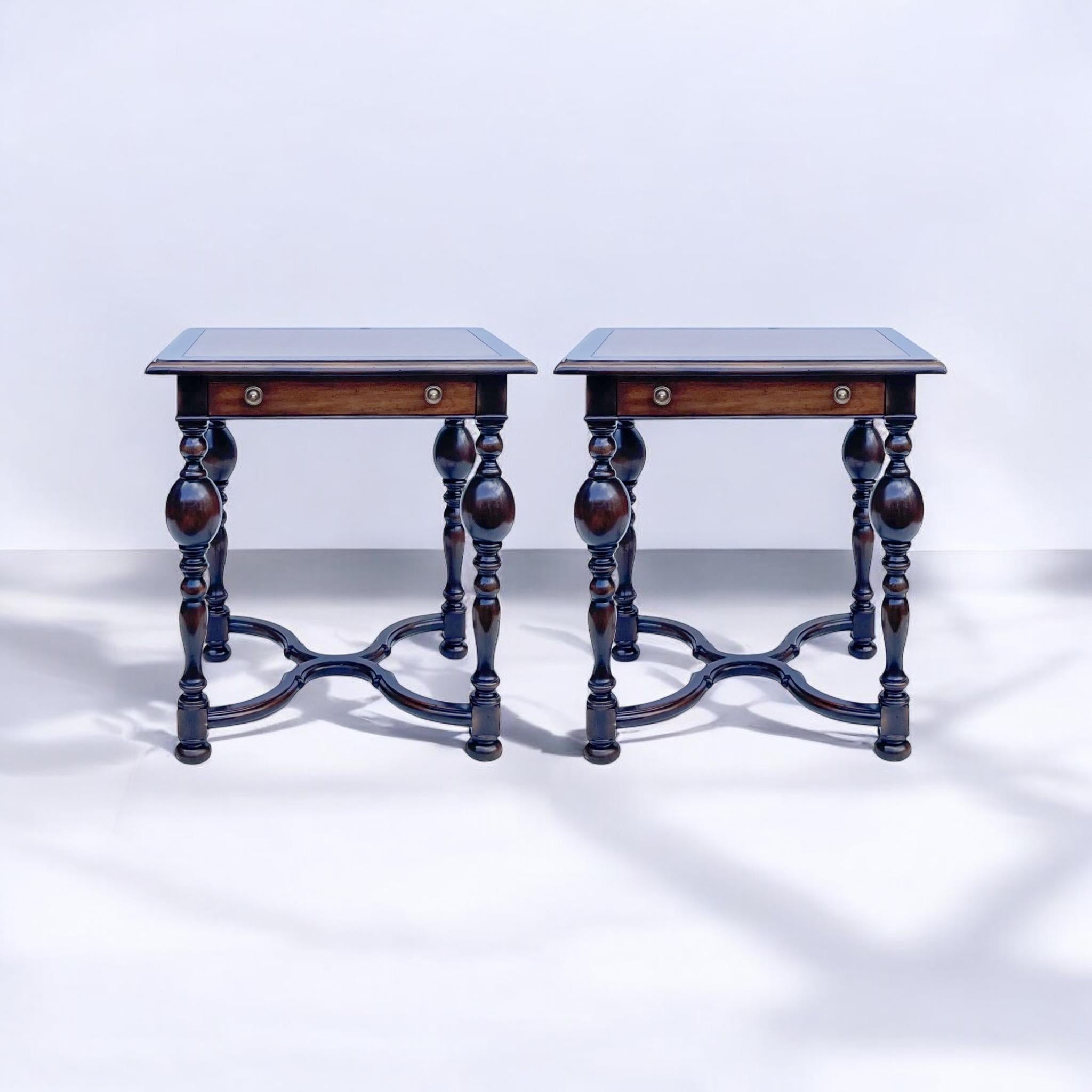 American English Style Theodore Alexander Ebonized Pine Side Tables - Pair