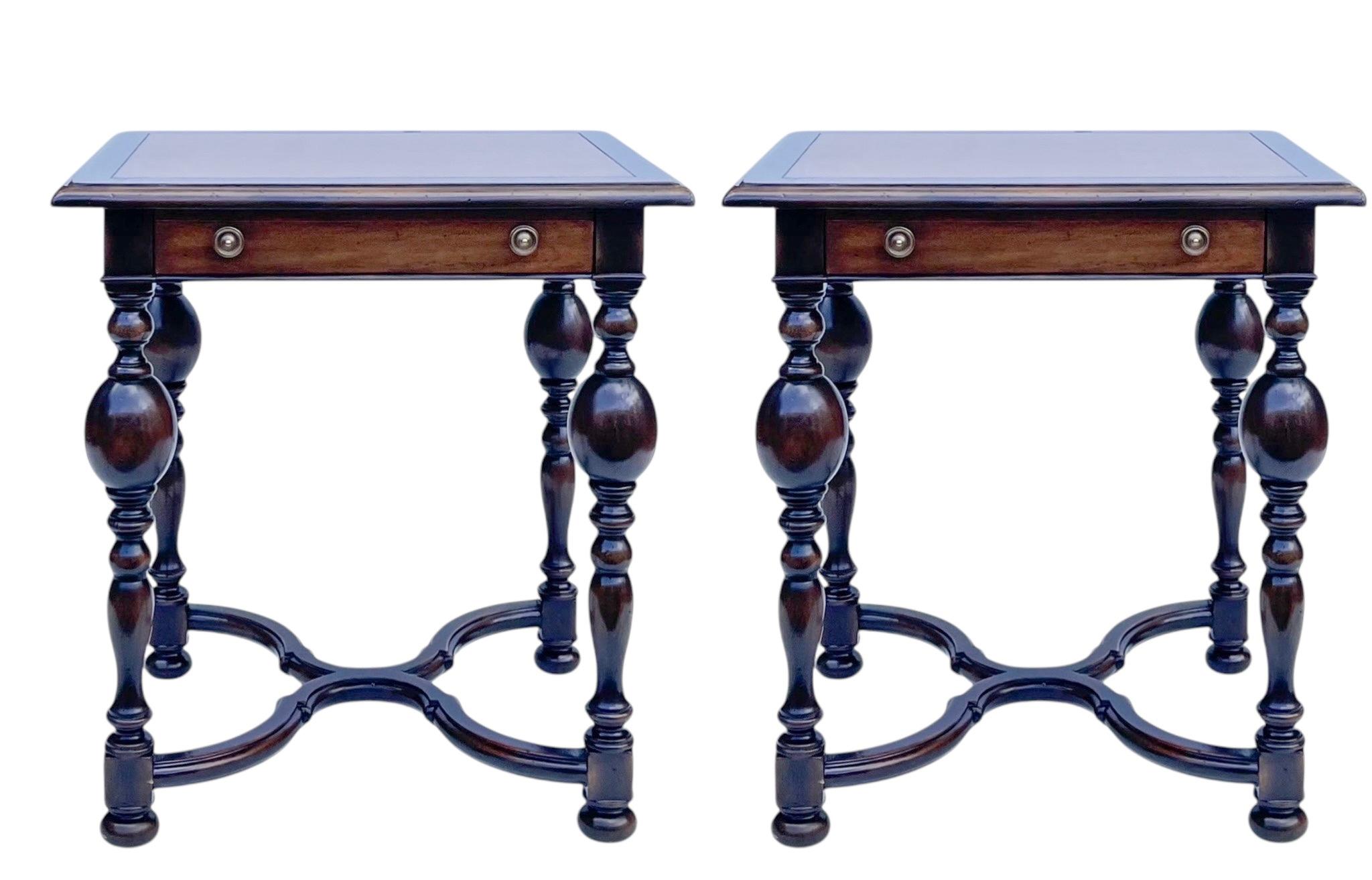 English Style Theodore Alexander Ebonized Pine Side Tables - Pair In Good Condition In Kennesaw, GA