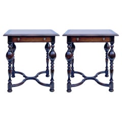 English Style Theodore Alexander Ebonized Pine Side Tables - Pair