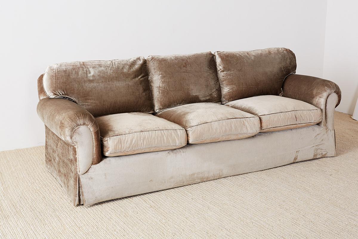Hollywood Regency English Style Three-Seat Velvet Sofa