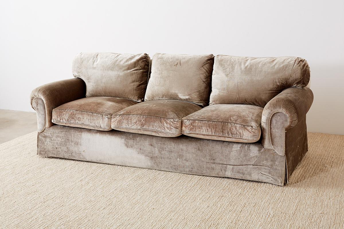 American English Style Three-Seat Velvet Sofa