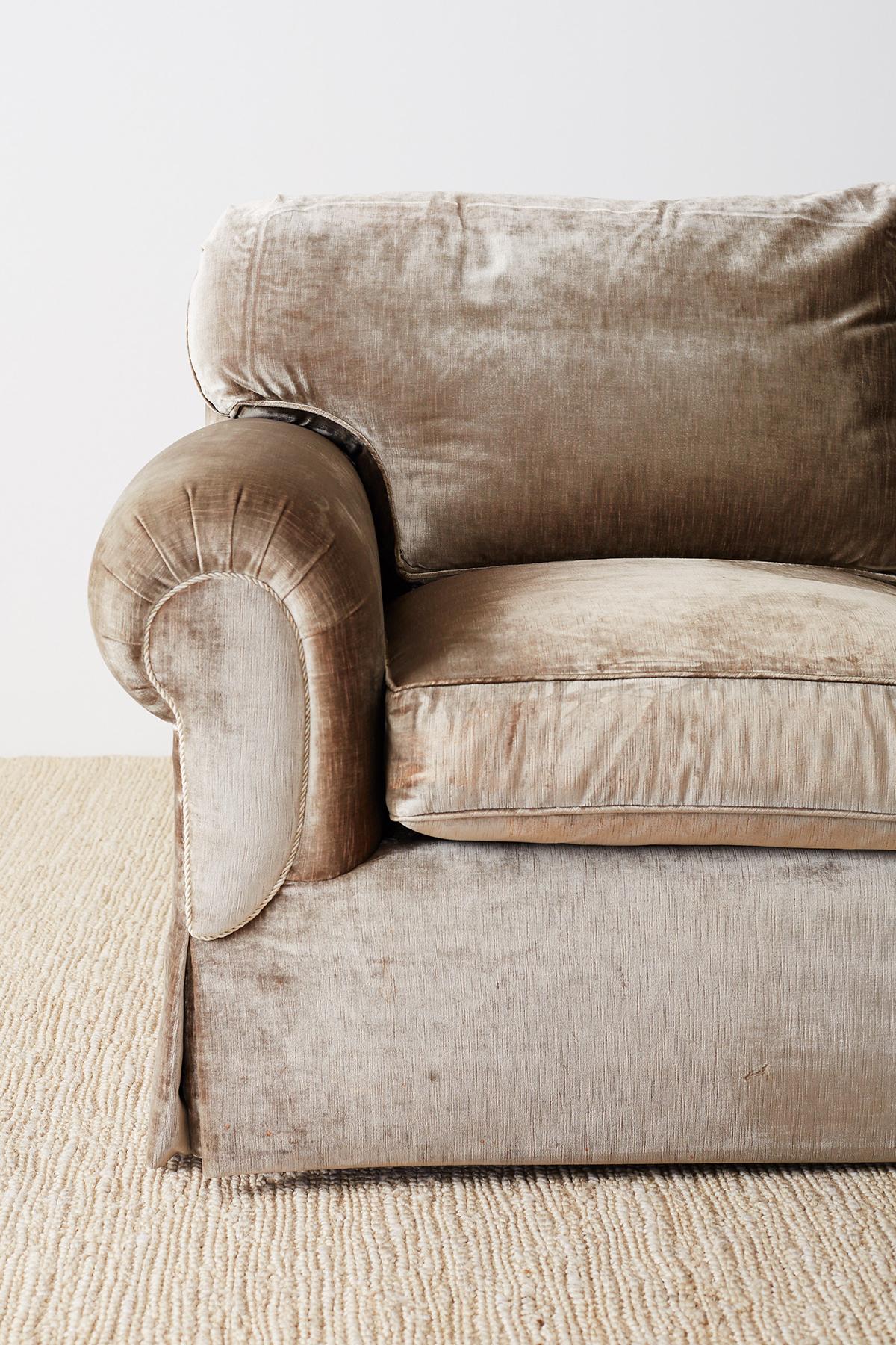 Hand-Crafted English Style Three-Seat Velvet Sofa