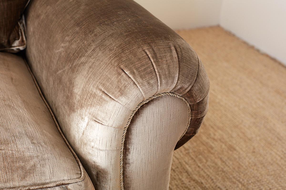 Down English Style Three-Seat Velvet Sofa