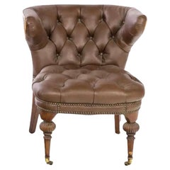 English Style Tufted Brown Faux Leather Cockfighting Chair