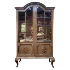 English Style Walnut Display Cabinet Bookcase 1900