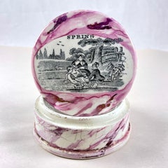 English Sunderland Pottery Pink Lustre Vanity Pot, Spring