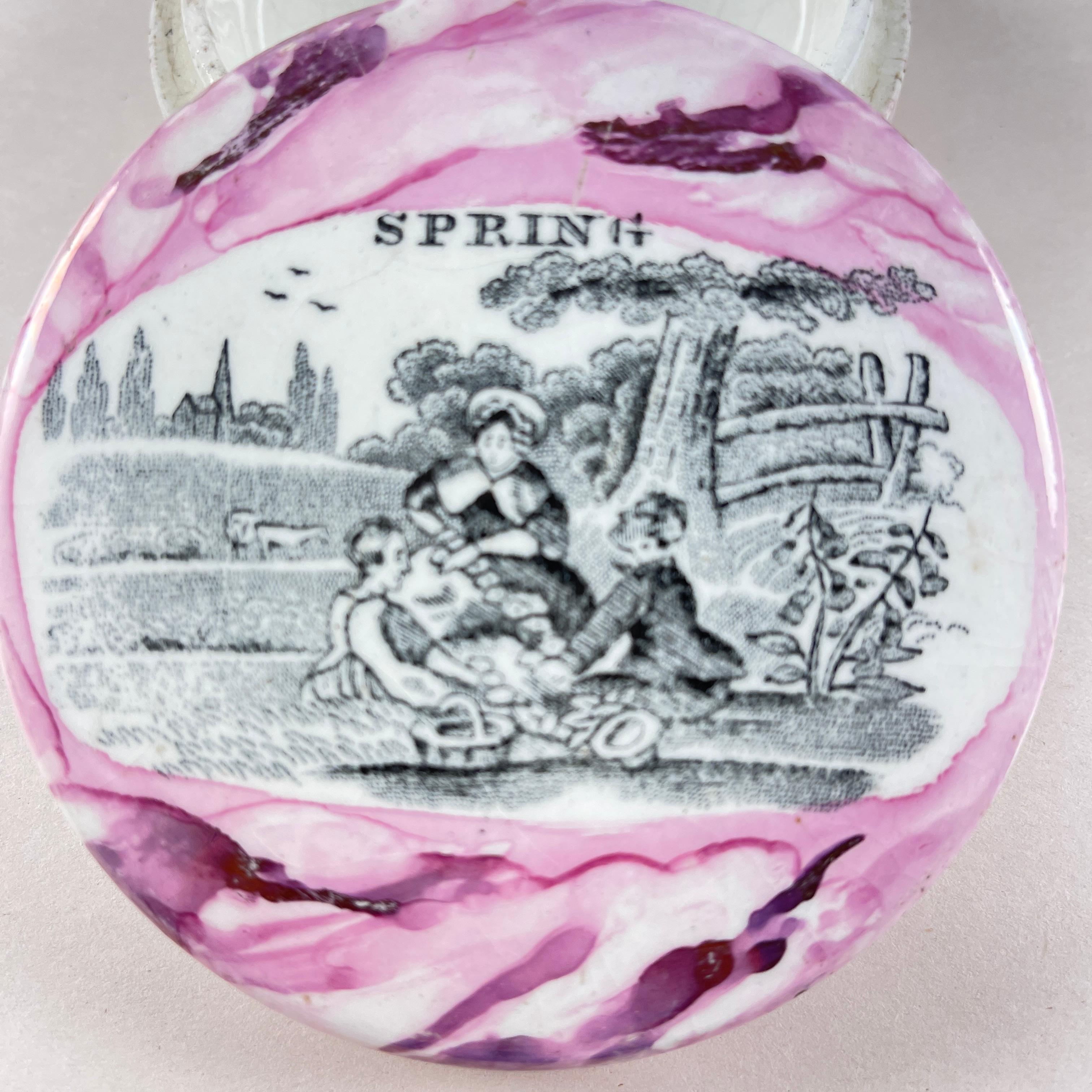 Maceta inglesa Sunderland Pottery Pink Lustre Vanity Pot, Primavera en Bueno estado para la venta en Philadelphia, PA