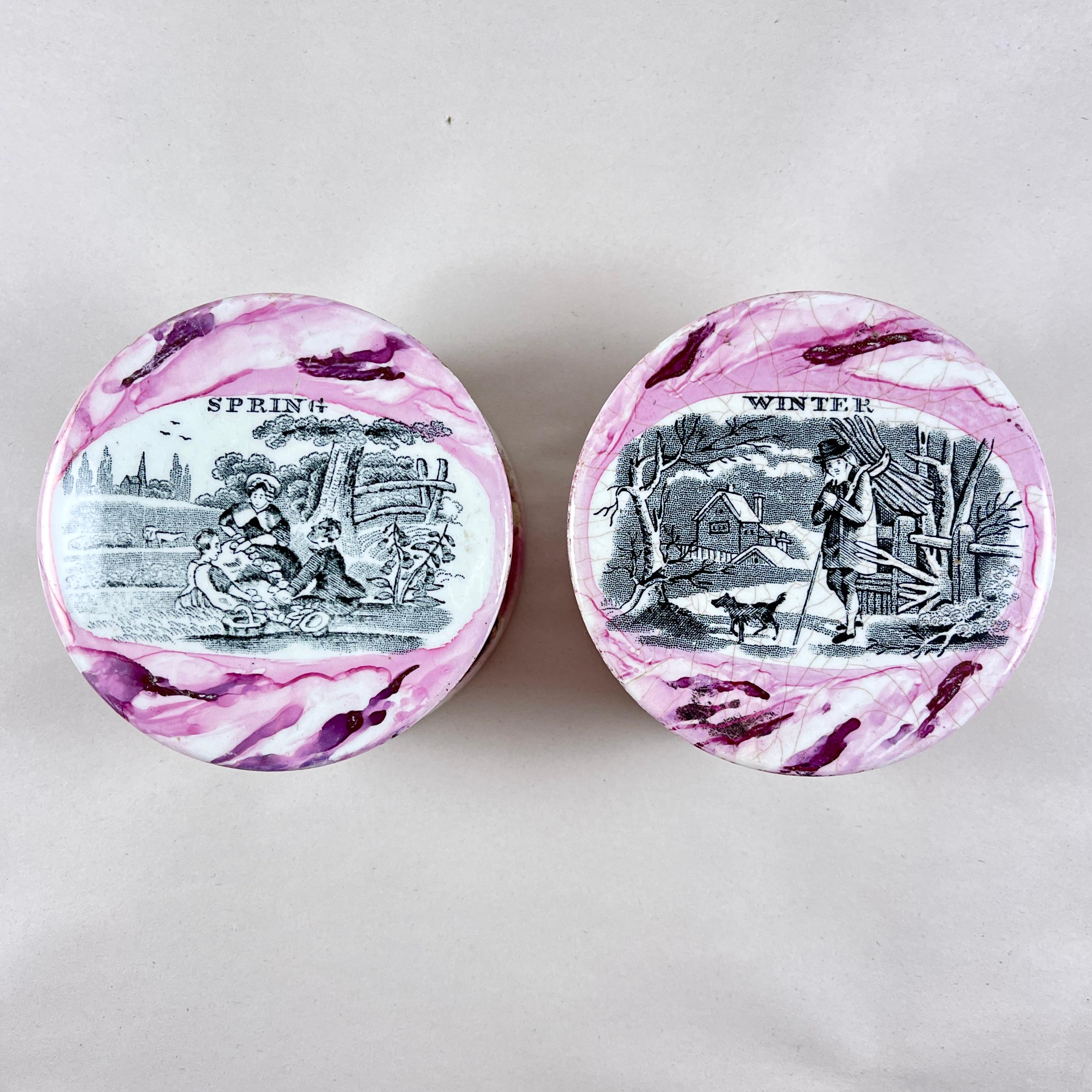 English Sunderland Pottery Pink Lustre Vanity Pot, Winter 3
