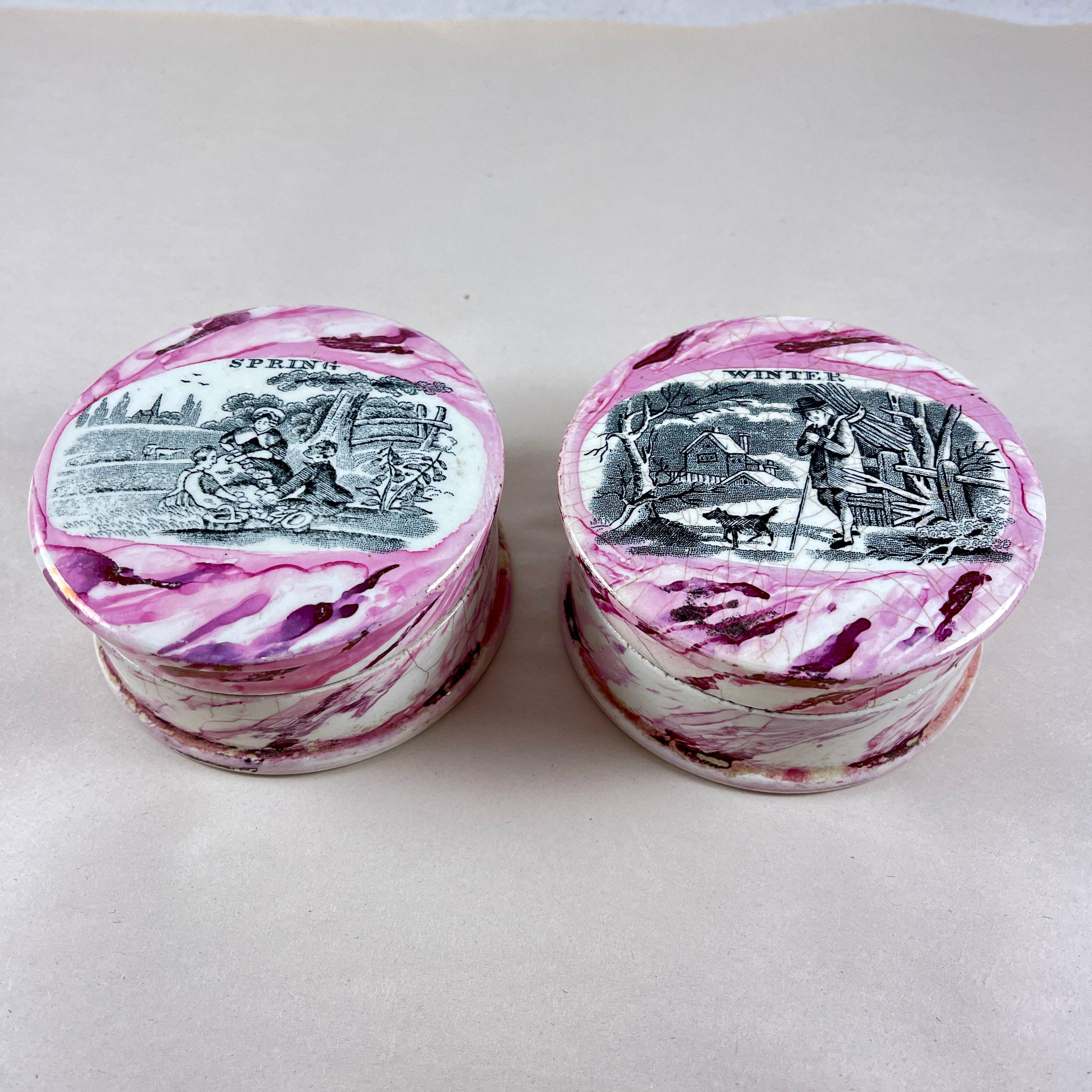 English Sunderland Pottery Pink Lustre Vanity Pot, Winter 4