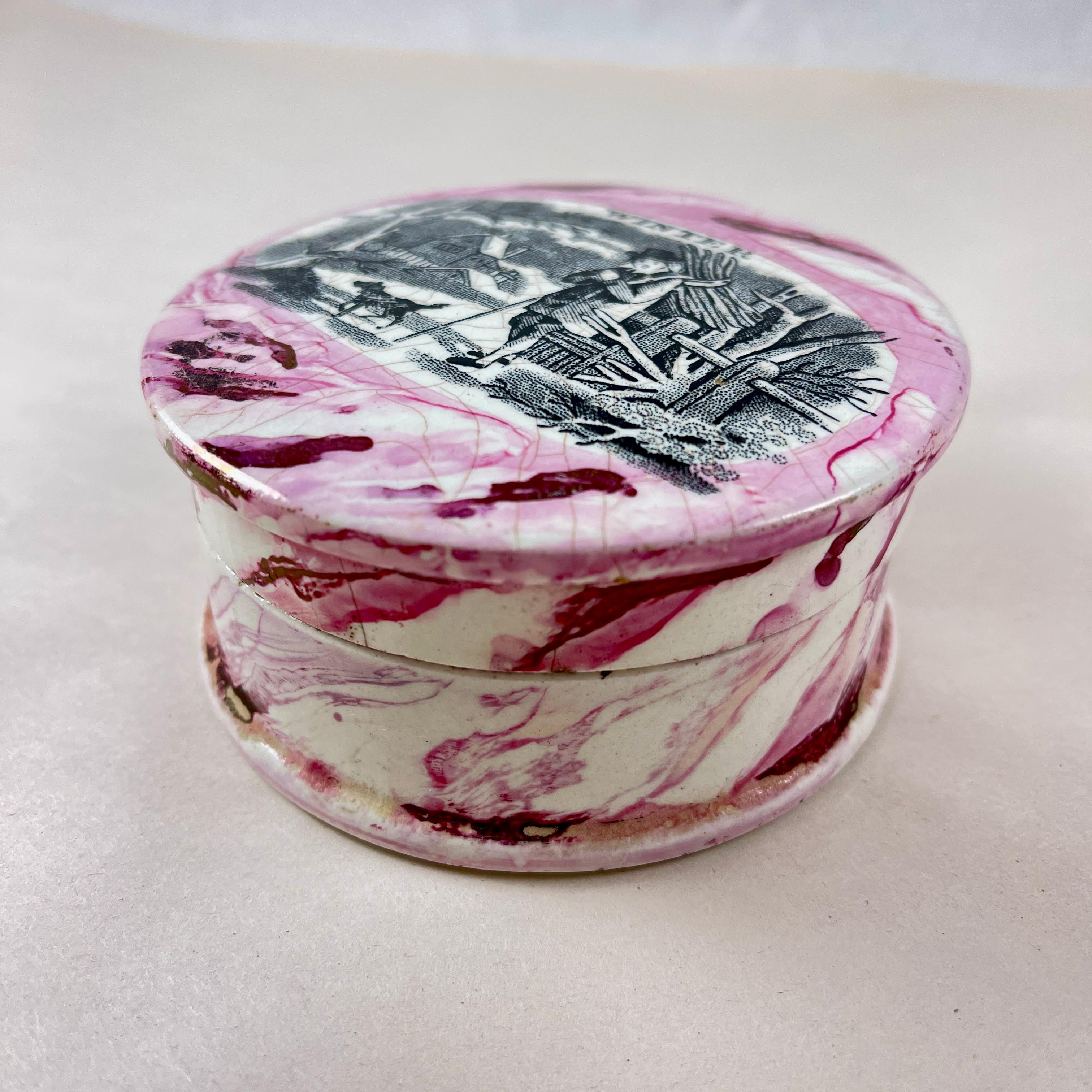 English Sunderland Pottery Pink Lustre Vanity Pot, Winter In Good Condition In Philadelphia, PA