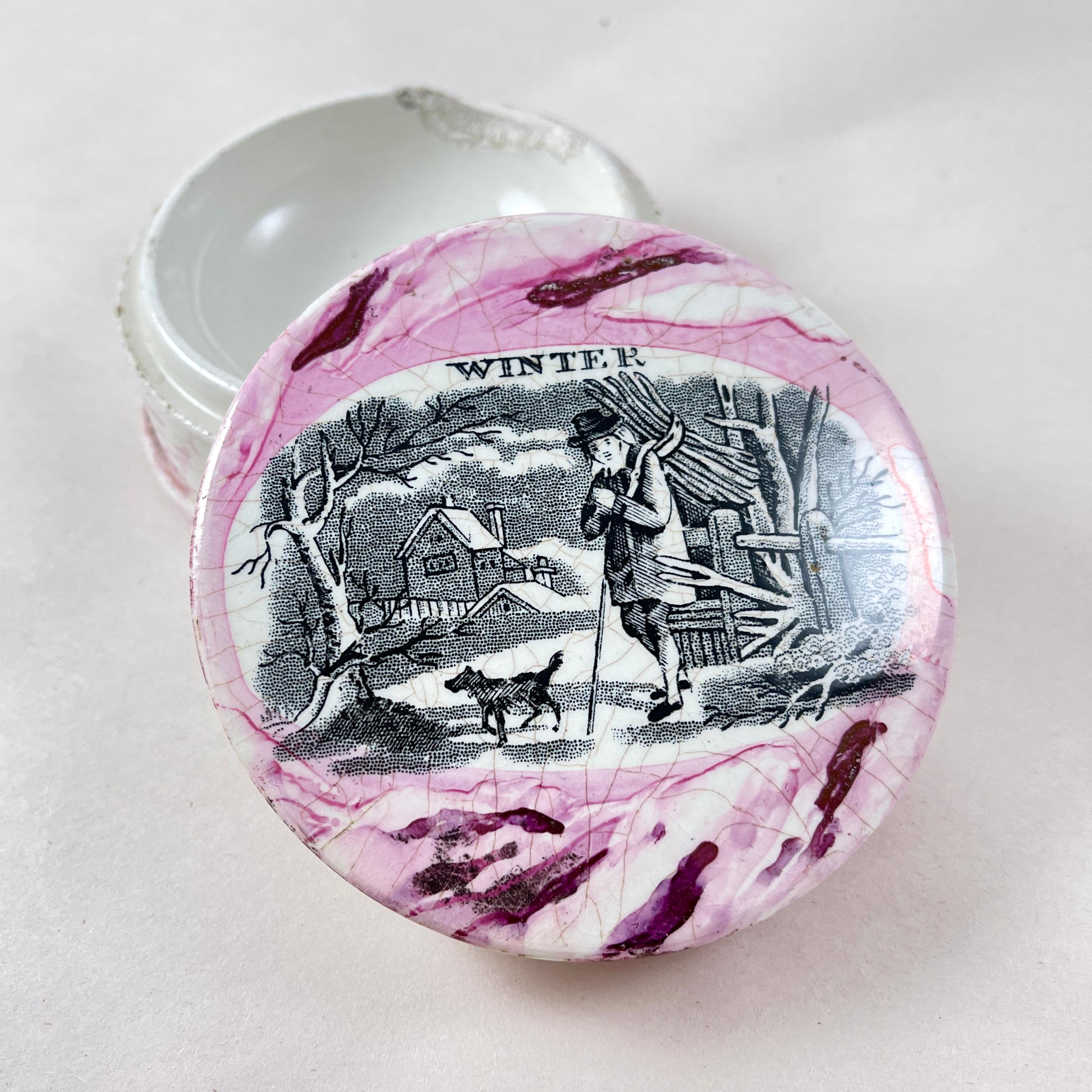 20th Century English Sunderland Pottery Pink Lustre Vanity Pot, Winter