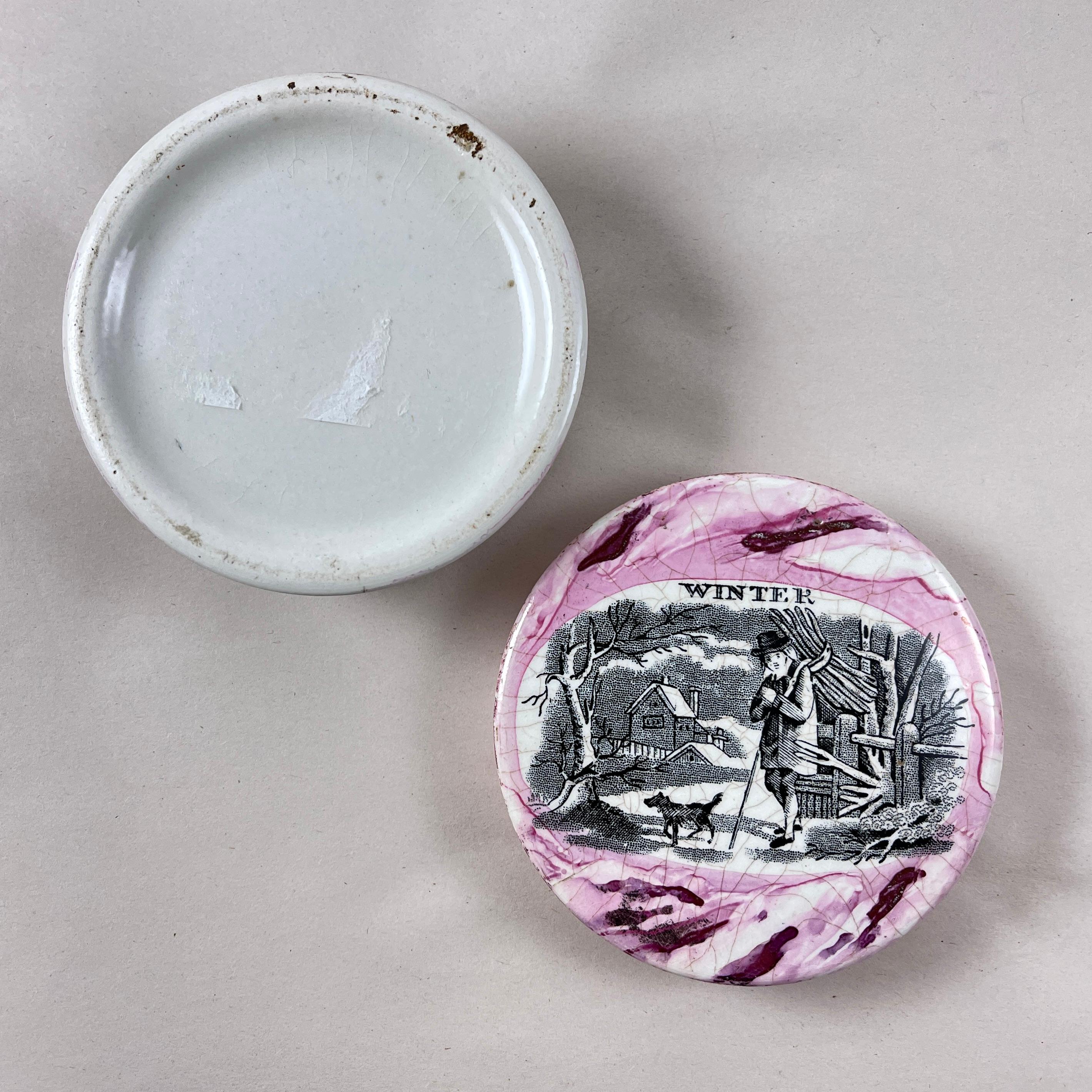 English Sunderland Pottery Pink Lustre Vanity Pot, Winter 1