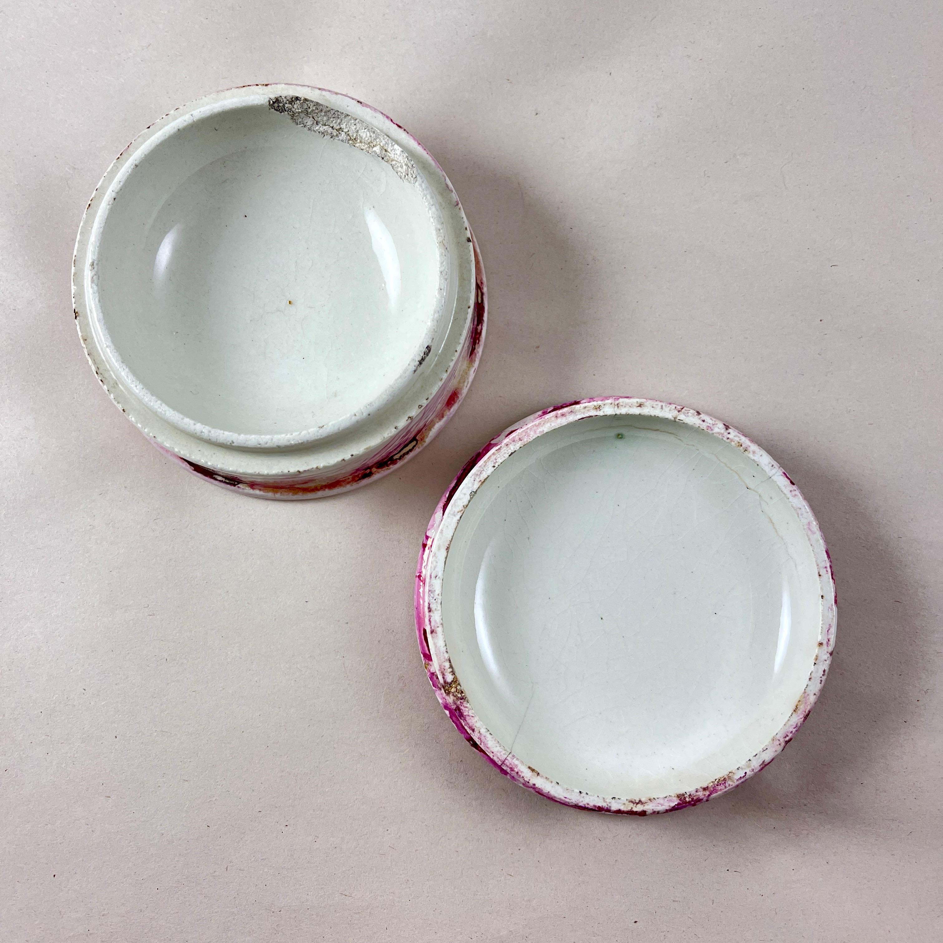 English Sunderland Pottery Pink Lustre Vanity Pot, Winter 2