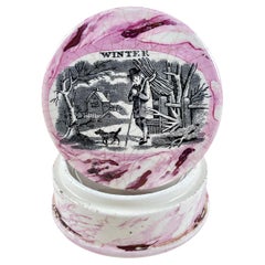 English Sunderland Pottery Pink Lustre Vanity Pot, Winter