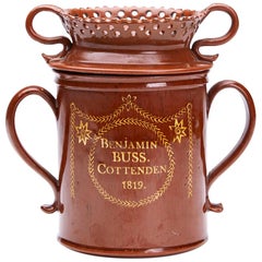 Coupe à couvercle en poterie rouge du Sussex avec verset:: 1819