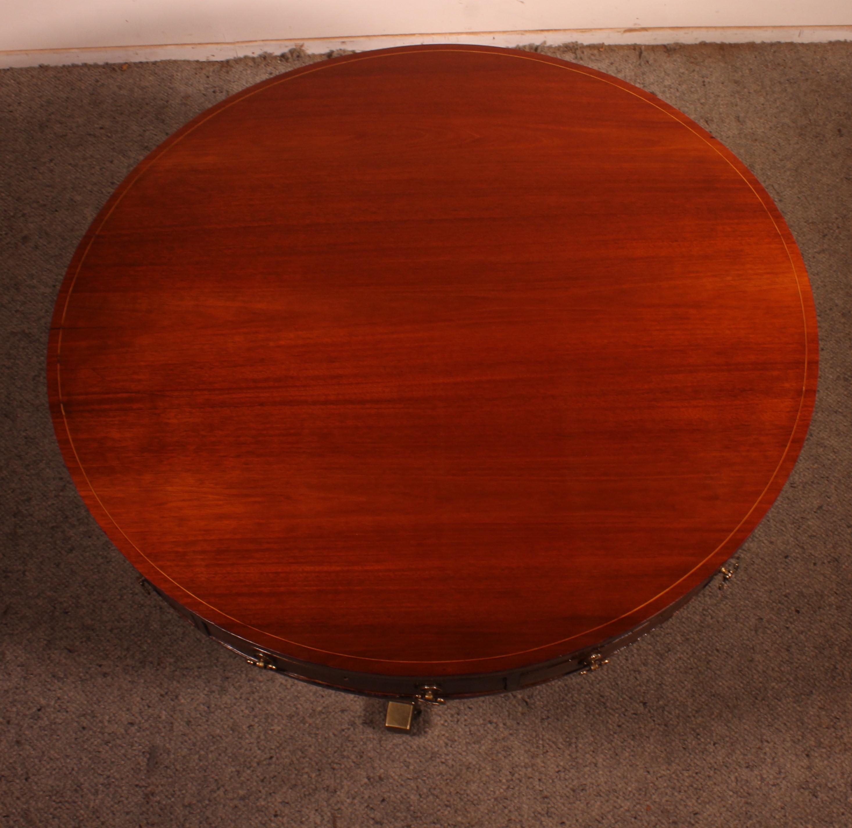 English Table Called Drum Table in Mahogany circa 1820, Regency Period 5