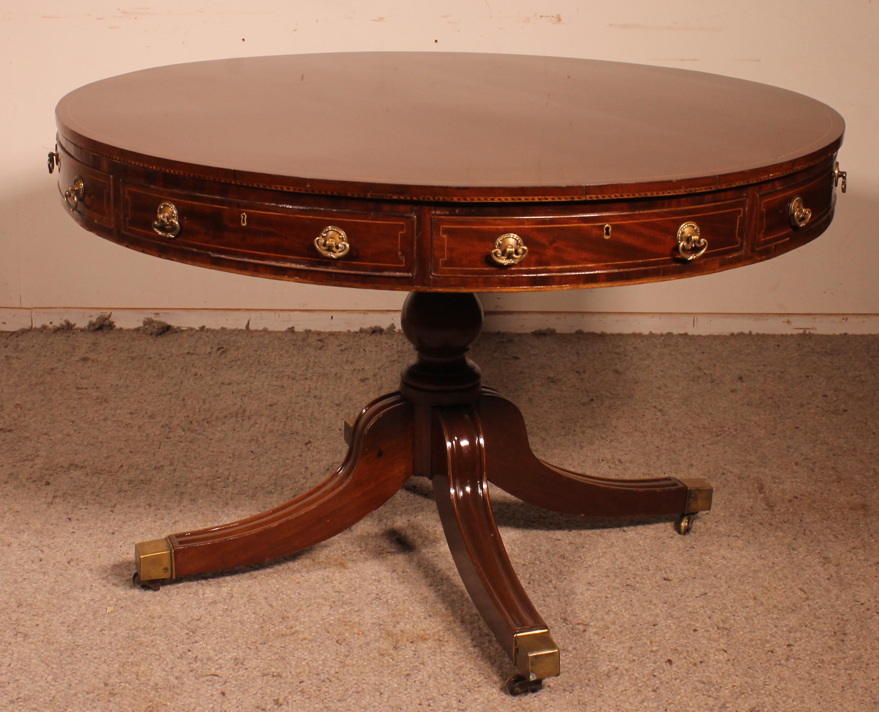 19th Century English Table Called Drum Table in Mahogany circa 1820, Regency Period