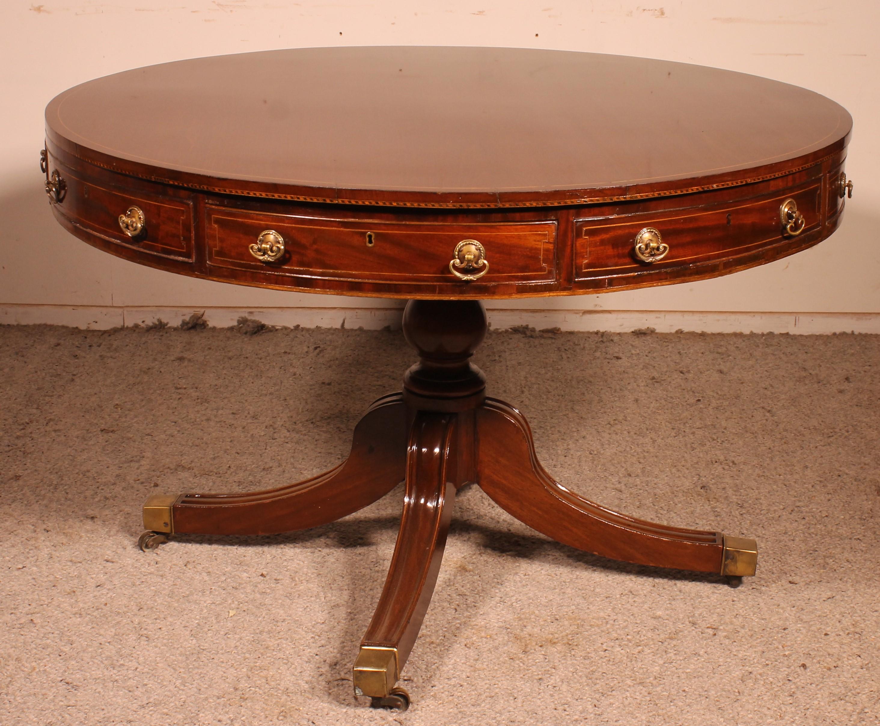 English Table Called Drum Table in Mahogany circa 1820, Regency Period 2