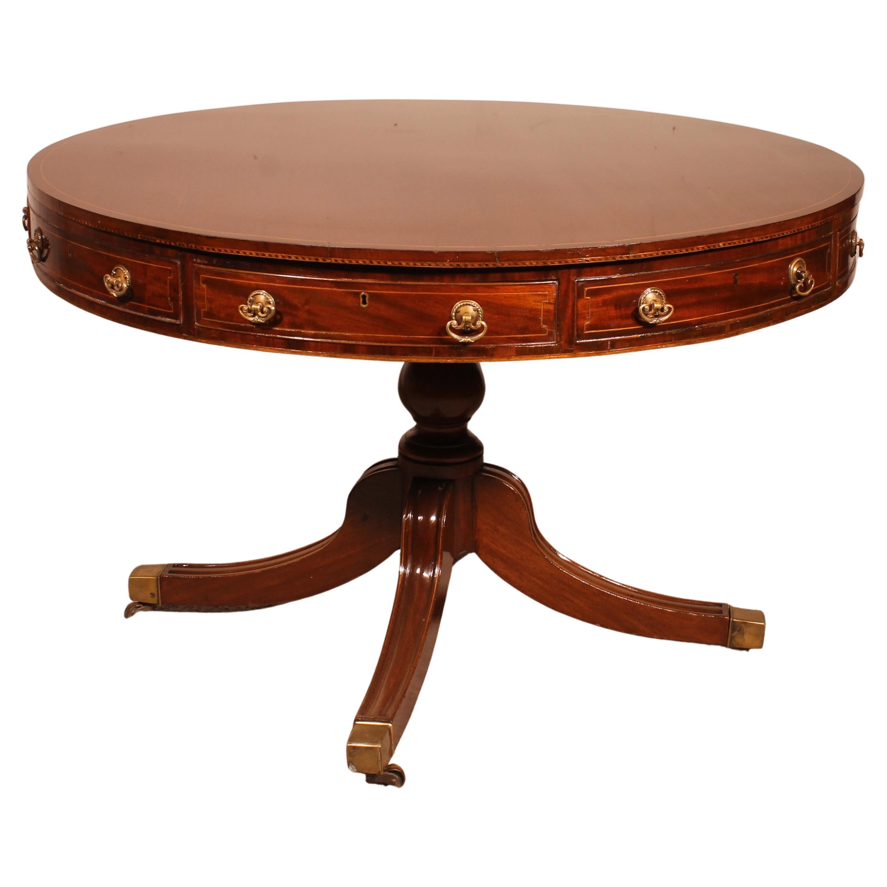English Table Called Drum Table in Mahogany circa 1820, Regency Period