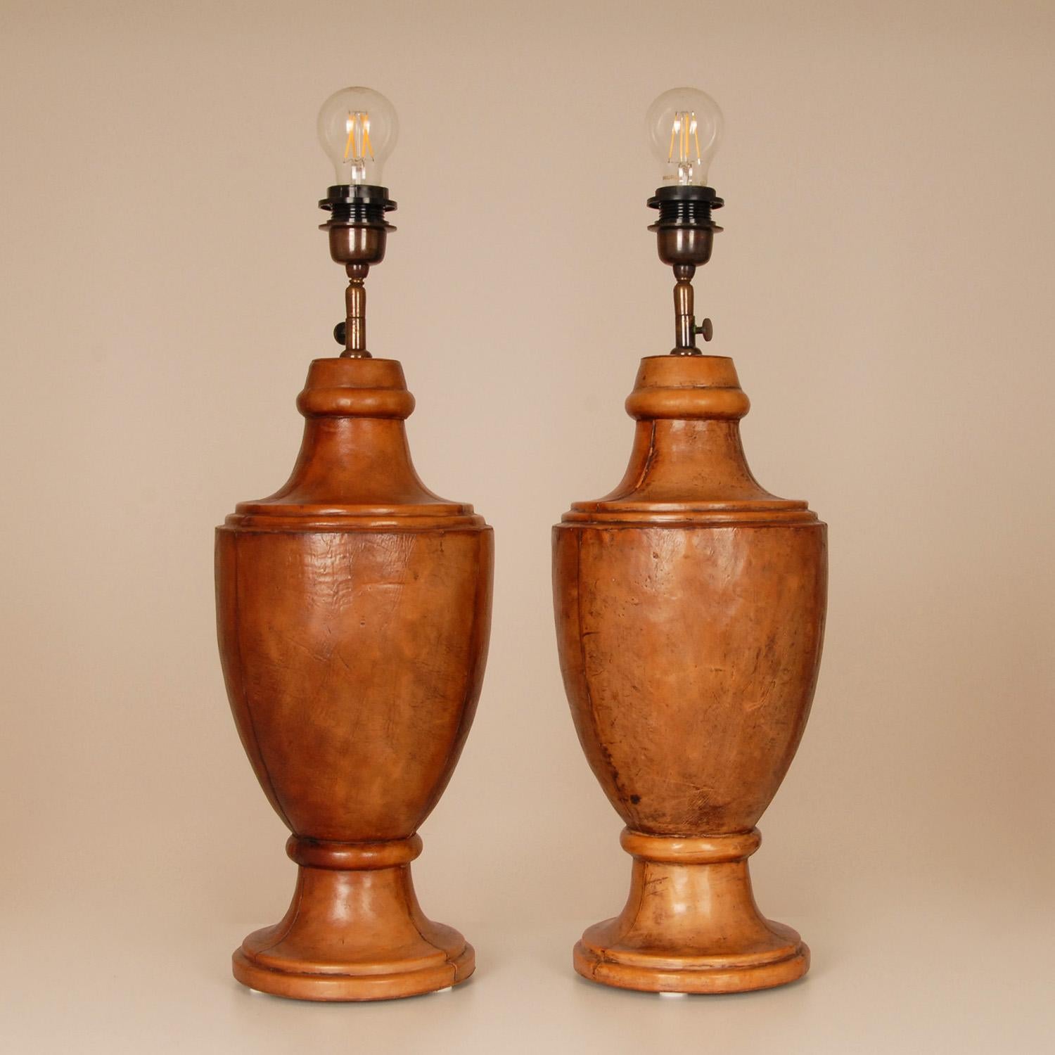 English Table Lamps leather Chesterfield Style Traditional Vase Lamps a pair 5