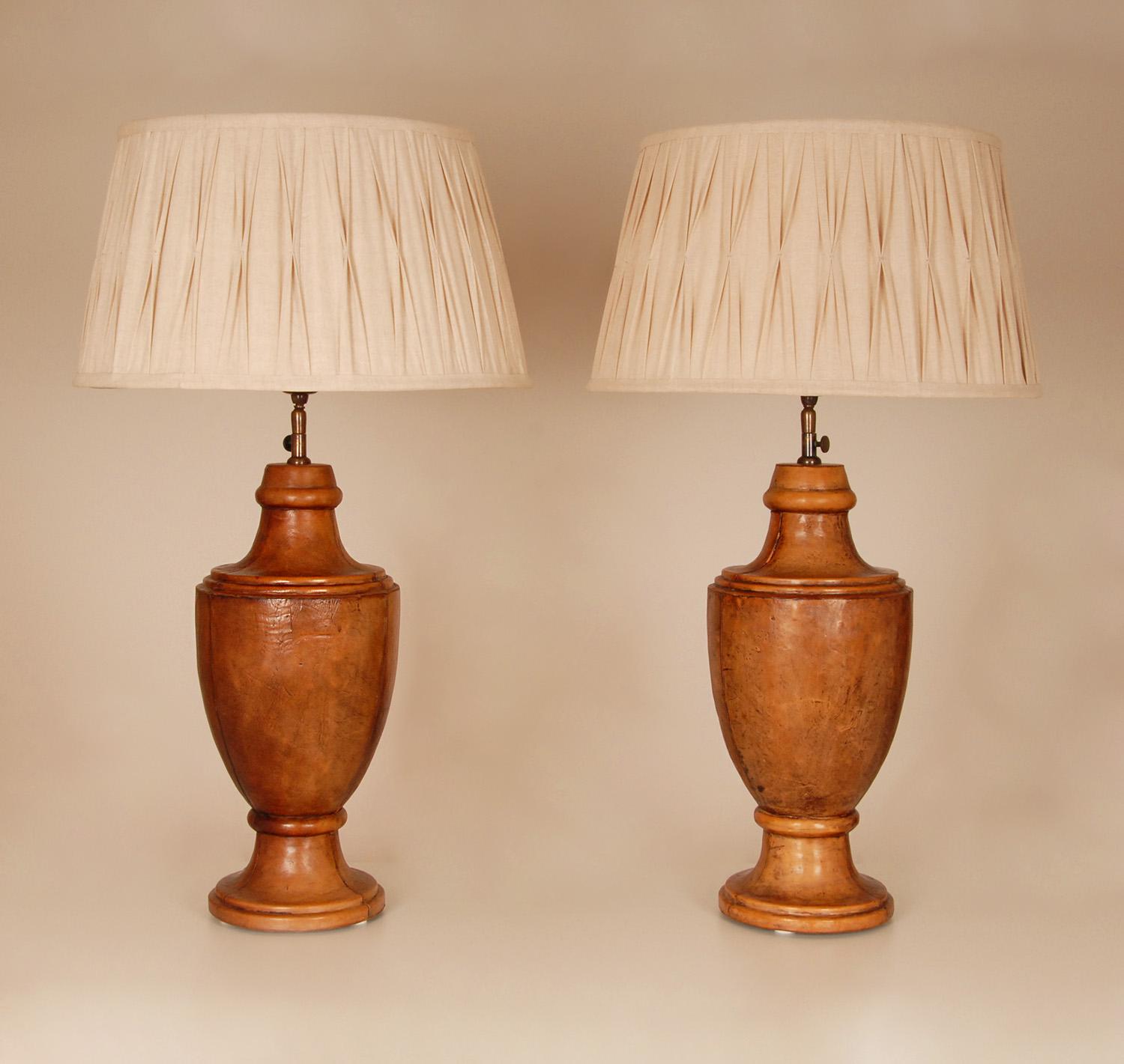 English Table Lamps leather Chesterfield Style Traditional Vase Lamps a pair 7