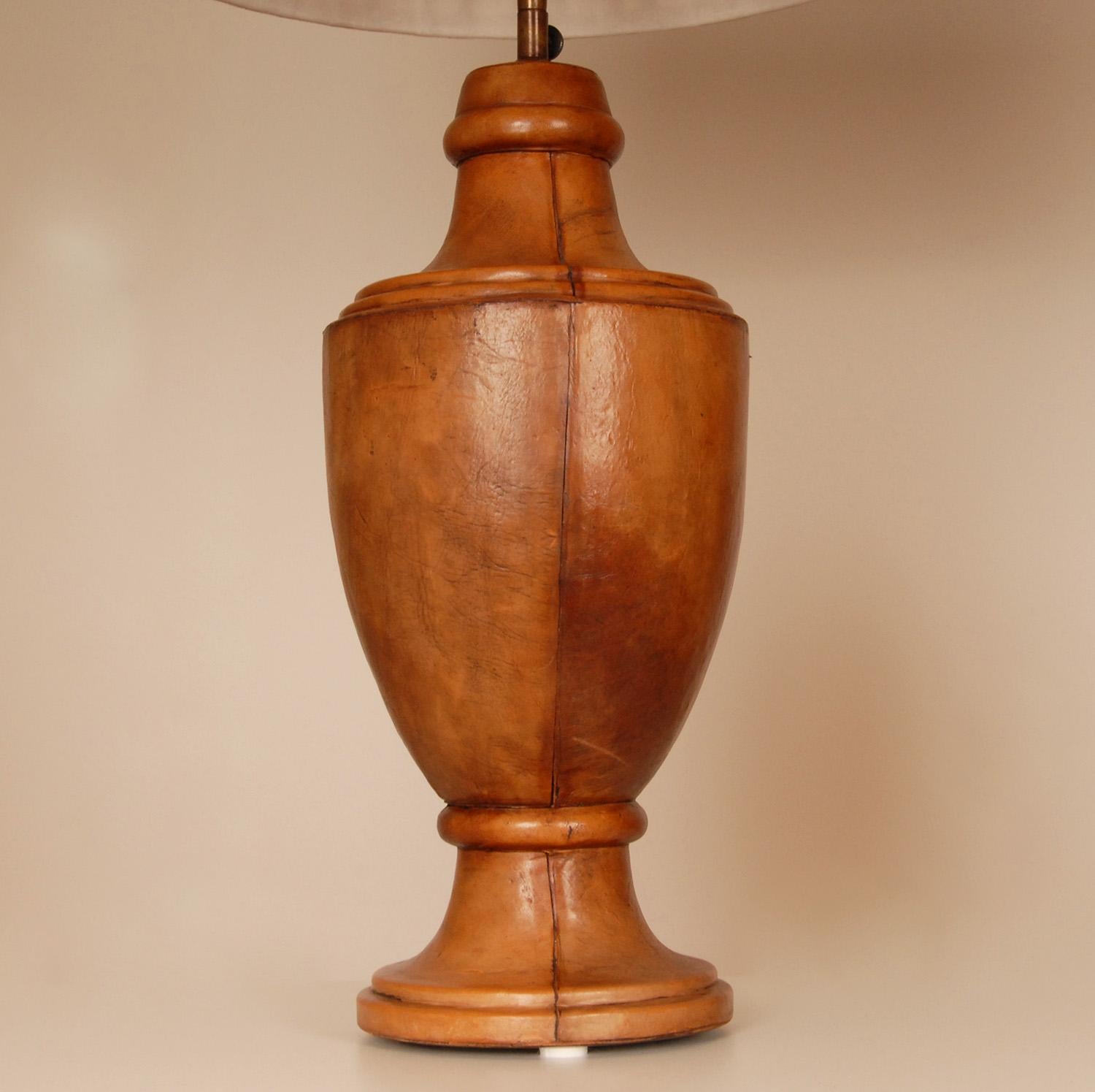 English Table Lamps leather Chesterfield Style Traditional Vase Lamps a pair 1