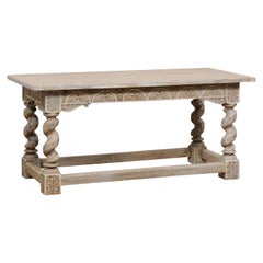 English Table w/ Barley Twist Legs & an Elegantly Carved Apron & Feet, 19th C
