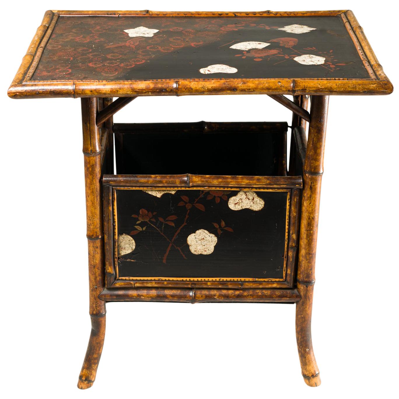 English Table with Lacquer Japanning, Eggshell Design and Bamboo For Sale