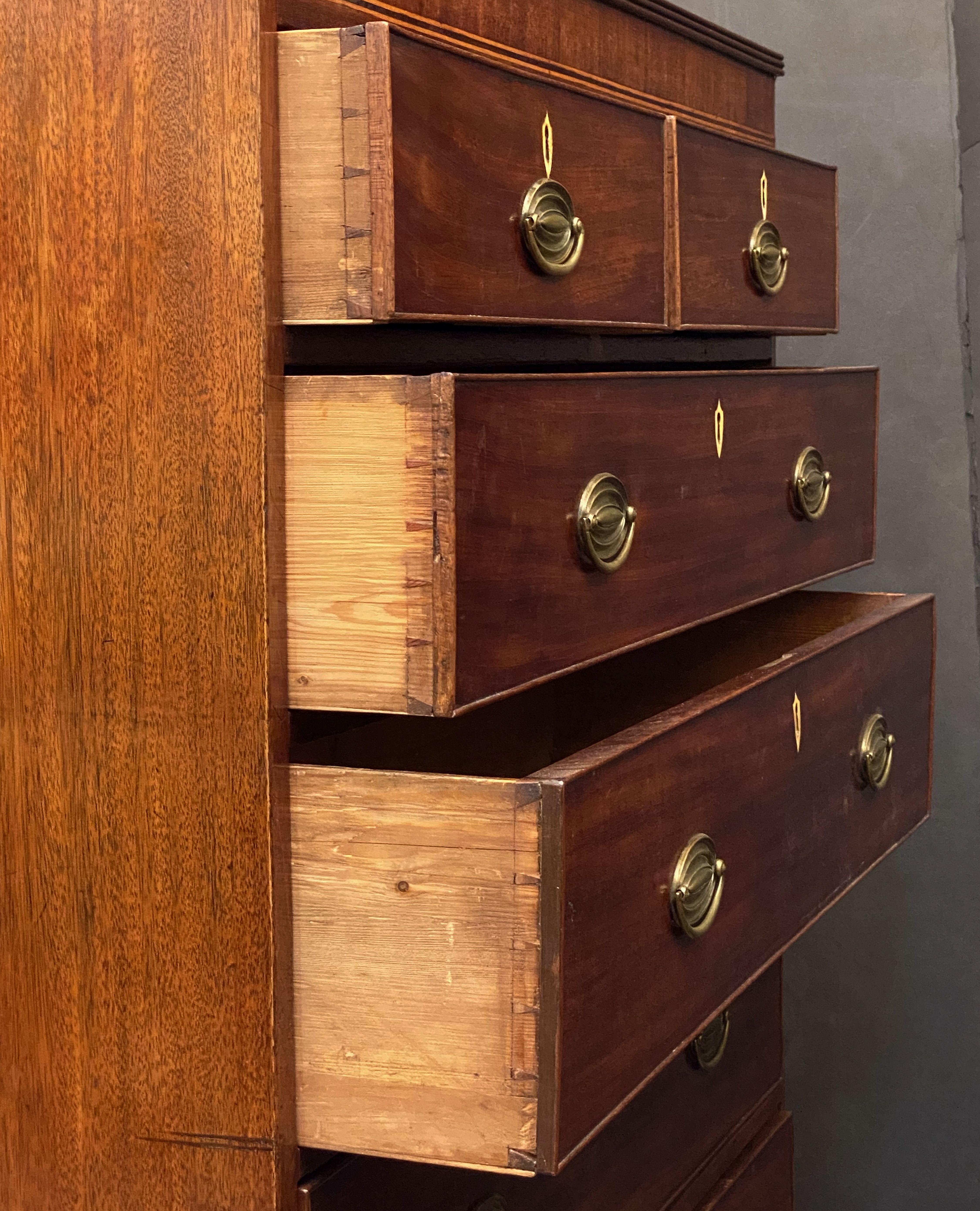English Tall Chest or High Chest of Drawers of Mahogany 10