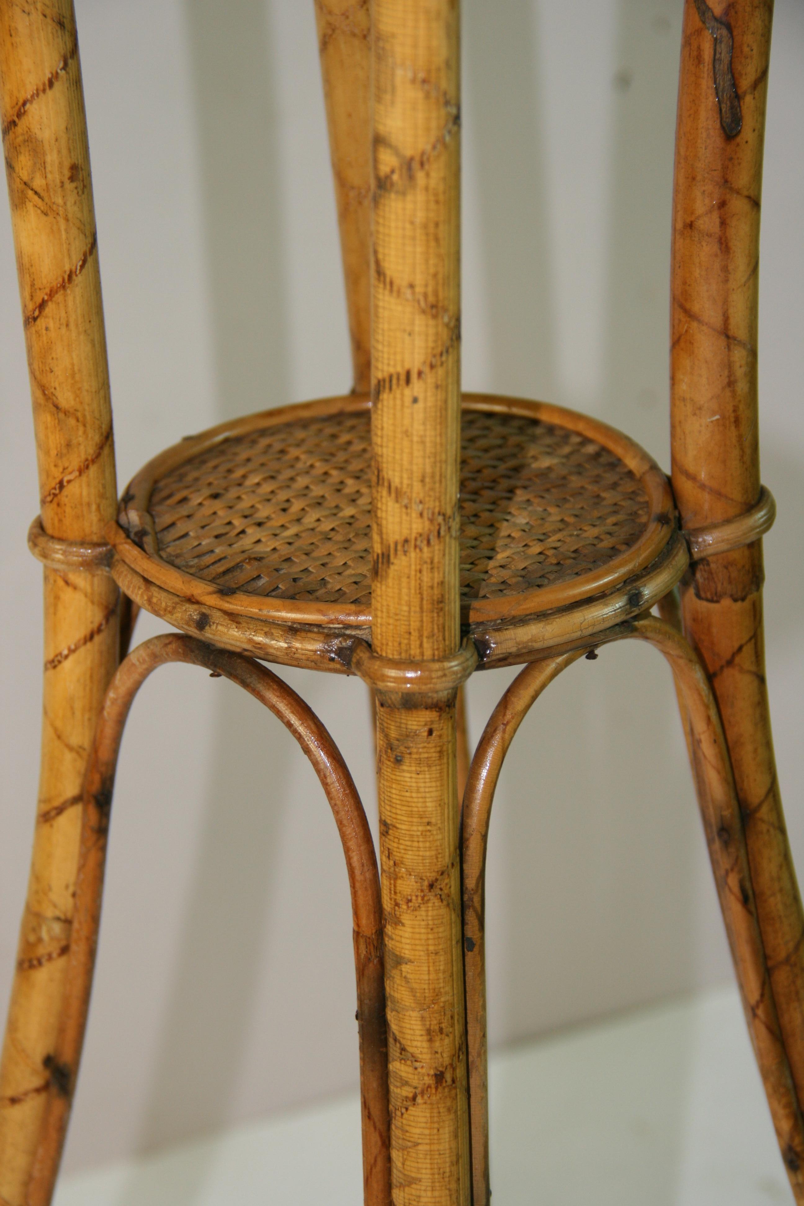 English Tall Faux Bamboo Wicker Two Tier Plant Stand en vente 3