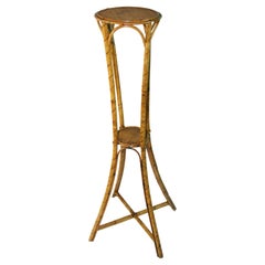 English Tall Faux Bamboo Wicker Two Tier Plant Stand