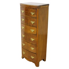 English Tall Slender Bow Fronted Burr Walnut Chest of Drawers