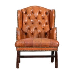 English Tan Leather Wingback Armchair