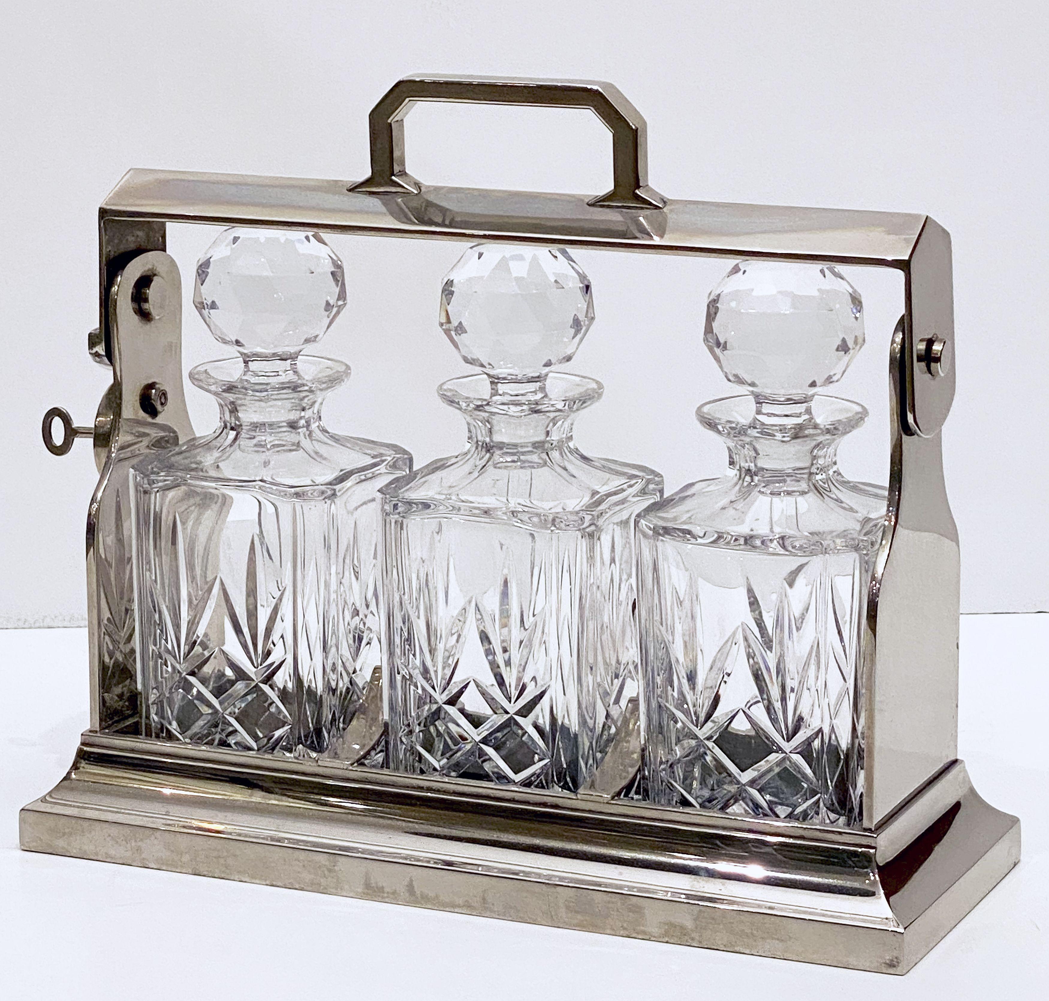 Edwardian English Tantalus Drinks Set with Three Decanters by Mappin & Webb